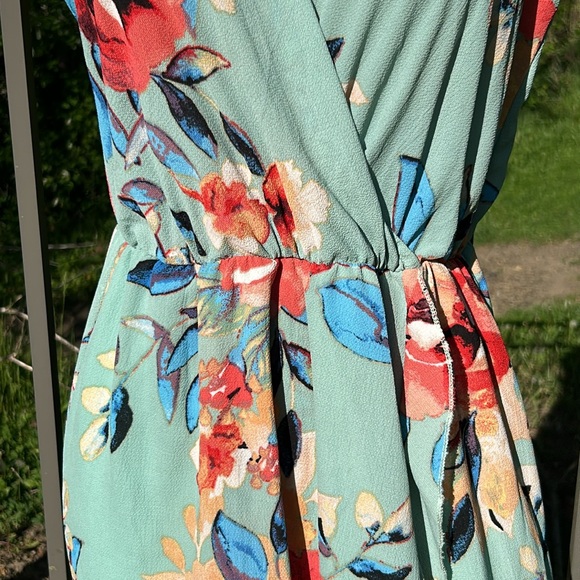 Scobe Green Floral Summer Wrap Dress Size Large - Picture 3 of 11